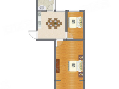 2室1厅 44.80平米