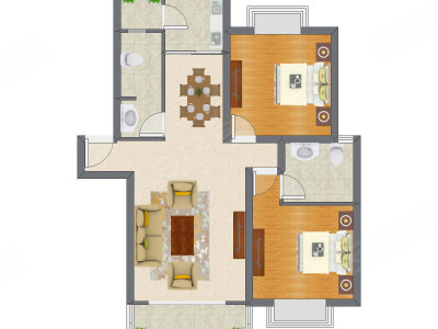 2室2厅 103.72平米户型图