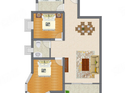 2室2厅 96.12平米户型图