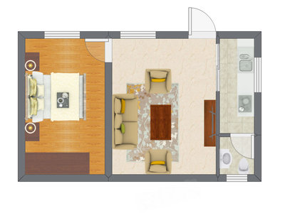 1室1厅 33.97平米户型图