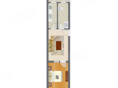 1室1厅 52.74平米户型图