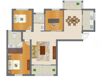 3室2厅 83.80平米户型图