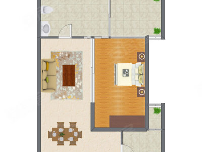 1室1厅 90.65平米户型图