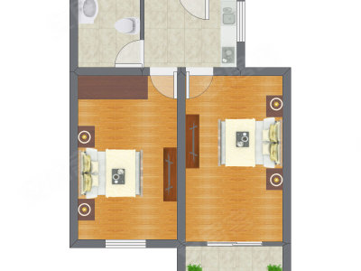 2室0厅 61.76平米户型图