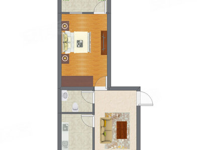 1室1厅 44.80平米户型图