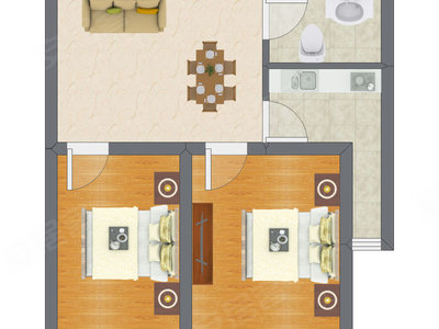 2室2厅 60.00平米户型图