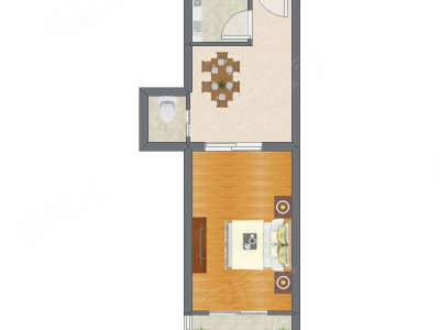 1室1厅 42.44平米户型图