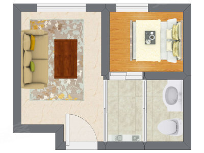 1室1厅 25.70平米户型图