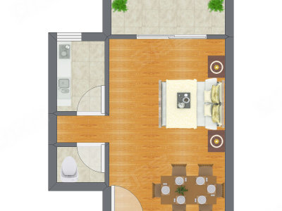 1室0厅 42.69平米户型图