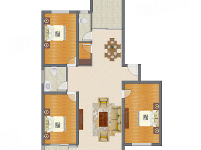 3室2厅 134.65平米户型图