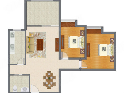 2室2厅 99.23平米
