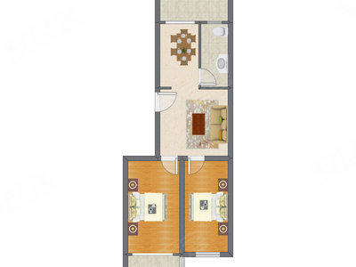 2室2厅 62.35平米
