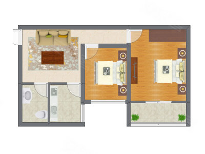 2室1厅 61.60平米户型图