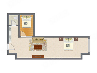 1室1厅 63.27平米户型图
