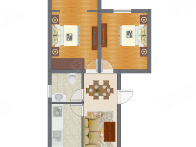 2室1厅 48.03平米户型图