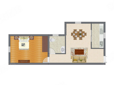 1室1厅 52.91平米户型图