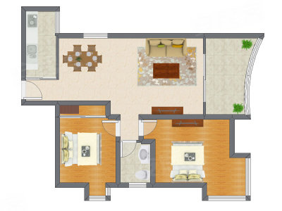 2室2厅 100.32平米户型图
