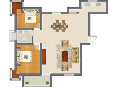 2室2厅 72.84平米户型图