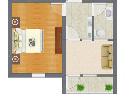 1室1厅 25.91平米户型图