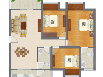 3室2厅 93.40平米