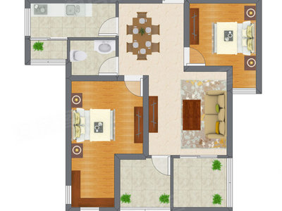 2室2厅 62.62平米户型图