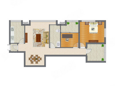 2室2厅 95.84平米户型图