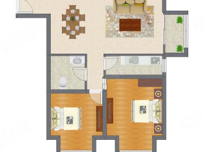 2室2厅 91.00平米户型图