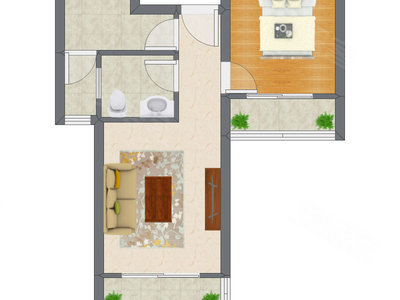 1室1厅 61.00平米户型图