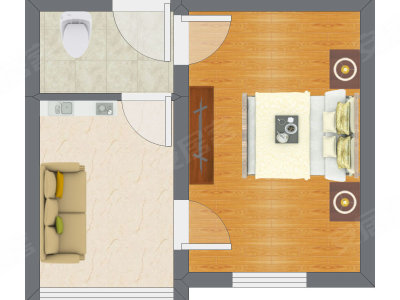 1室1厅 35.98平米户型图