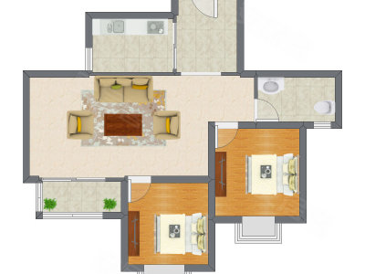 2室1厅 91.42平米户型图