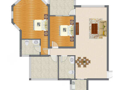 2室2厅 125.15平米户型图