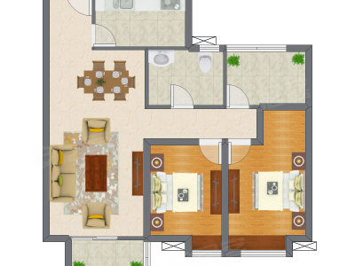 2室2厅 94.39平米户型图