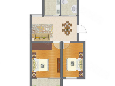 2室1厅 60.70平米户型图
