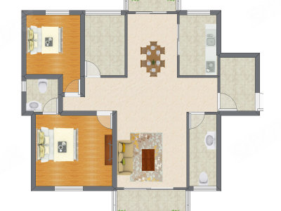 2室2厅 93.18平米户型图