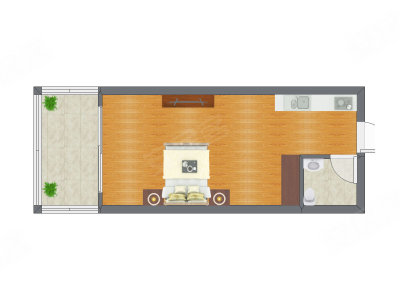 1室1厅 31.34平米户型图