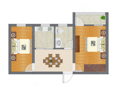 2室1厅 37.83平米户型图