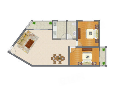 2室2厅 72.15平米户型图