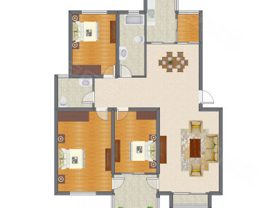 3室2厅 134.49平米户型图
