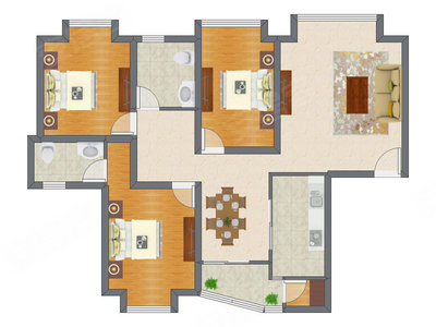 3室2厅 129.60平米户型图