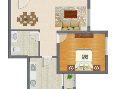 1室2厅 74.75平米户型图