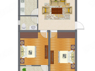 2室1厅 51.96平米户型图