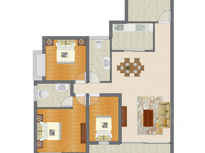 3室2厅 96.77平米户型图