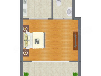 1室0厅 28.89平米户型图