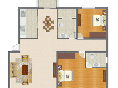 2室2厅 124.75平米户型图