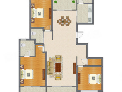 3室2厅 208.00平米户型图