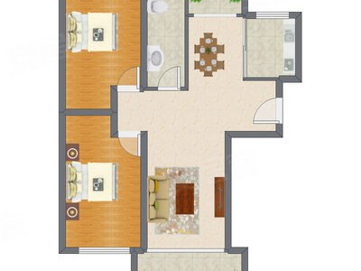 2室2厅 88.60平米户型图
