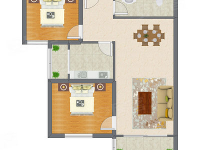 2室2厅 89.21平米户型图