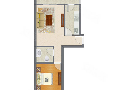 1室1厅 61.58平米户型图