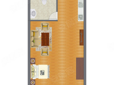 1室1厅 46.54平米户型图
