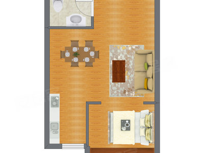 1室1厅 58.70平米户型图